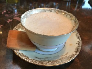 What looks hot, is actually a cold cocktail with a spiked shortbread cookie - photo by Jill Weinlein